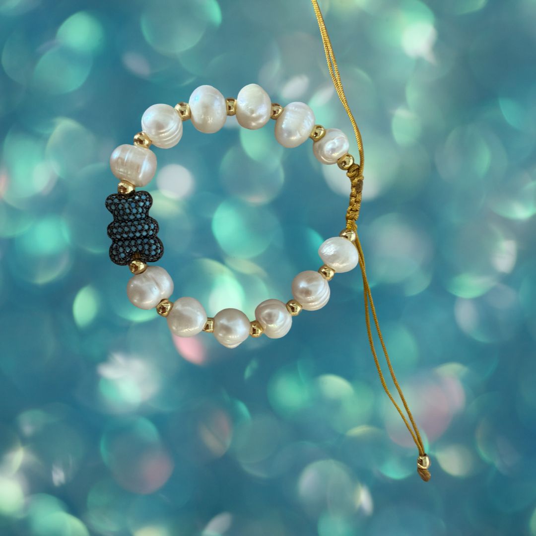Adjustable Bear Bracelet with Pearls