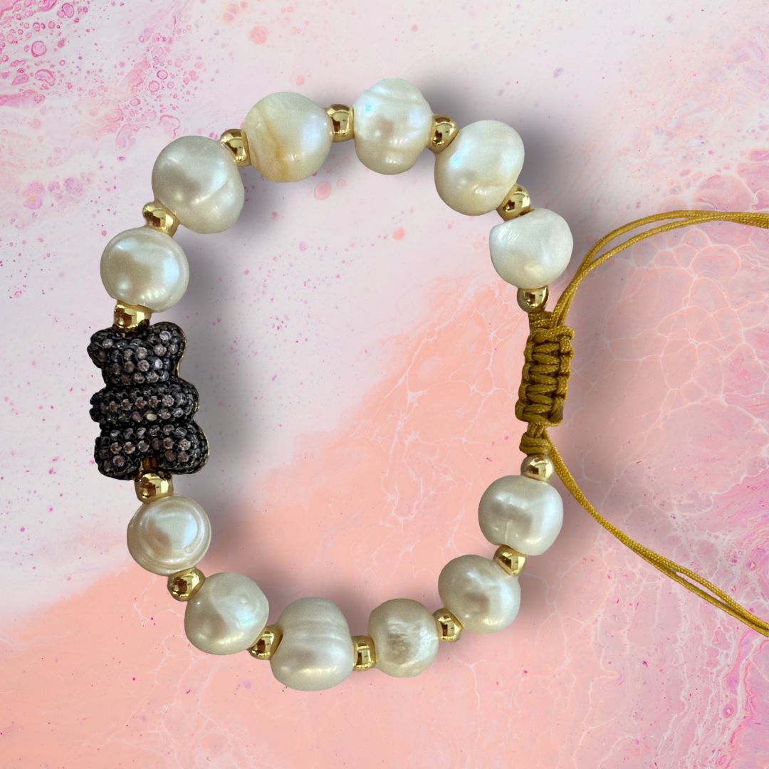 Adjustable Bear Bracelet with Pearls