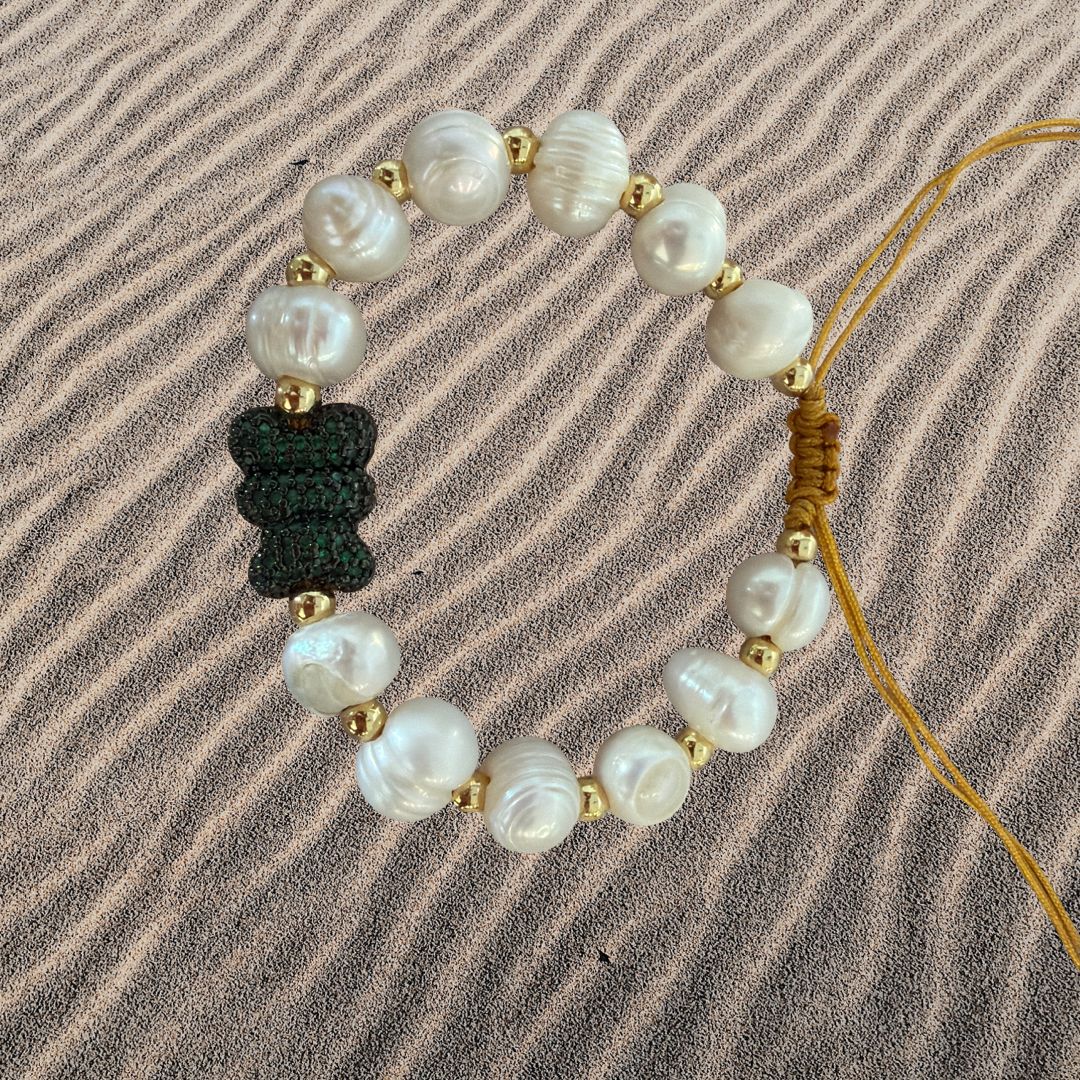 Adjustable Bear Bracelet with Pearls