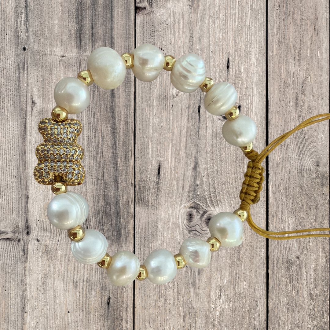 Adjustable Bear Bracelet with Pearls