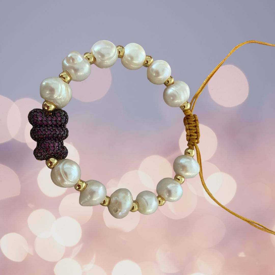 Adjustable Bear Bracelet with Pearls